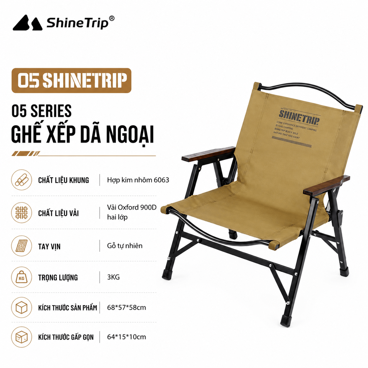 Ghế xếp dã ngoại Shine Trip bằng hợp kim nhôm Tháo lắp tiện lợi, gọn nhẹ, phù hợp cắm trại SaigonOutdoor