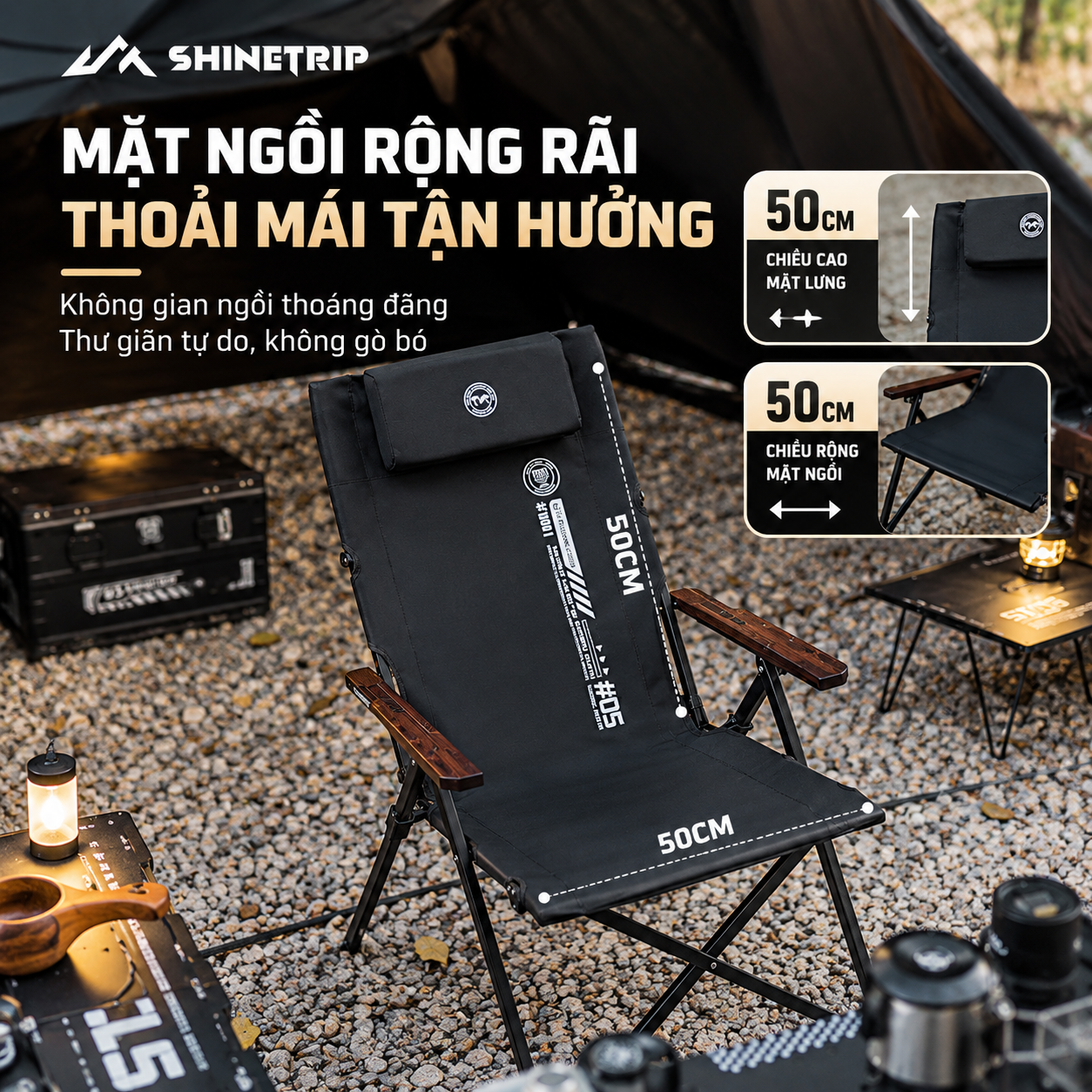 Ghế Xếp Dã Ngoại ShineTrip 05 – Ghế Camping Gấp Gọn, 4 Cấp Độ Điều Chỉnh, Đa Điểm Tựa Chắc Chắn