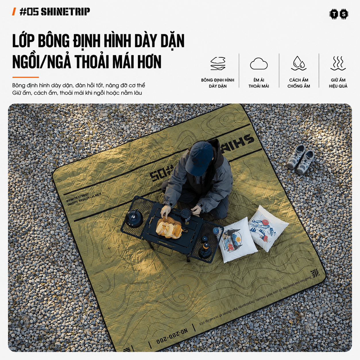 Thảm Dã Ngoại ShineTrip Chống Ẩm Thảm Picnic, Thảm Chống Nước, Thảm Trải Công Viên, Thảm Dã Ngoại Gấp Gọn