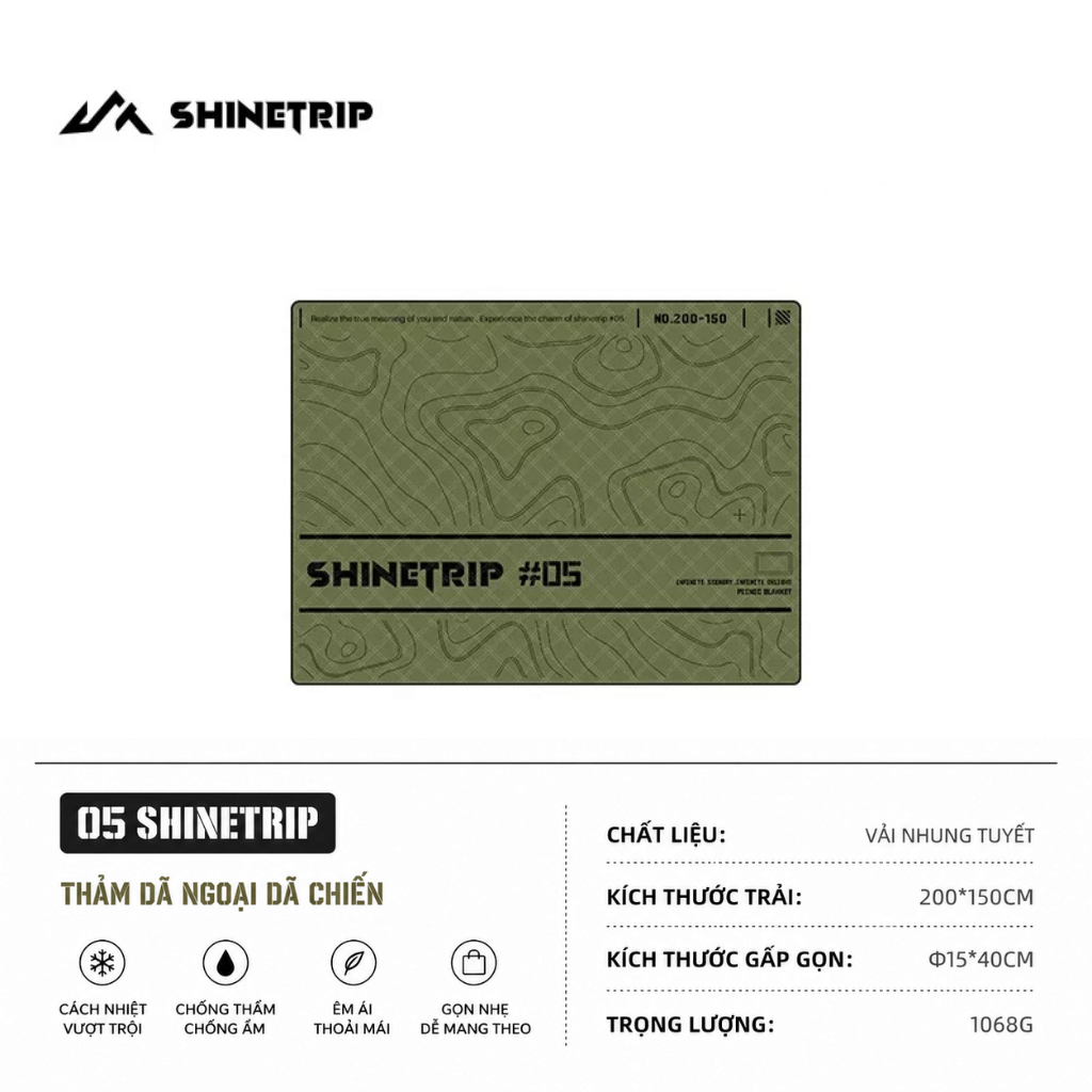 Thảm Dã Ngoại ShineTrip Chống Ẩm Thảm Picnic, Thảm Chống Nước, Thảm Trải Công Viên, Thảm Dã Ngoại Gấp Gọn