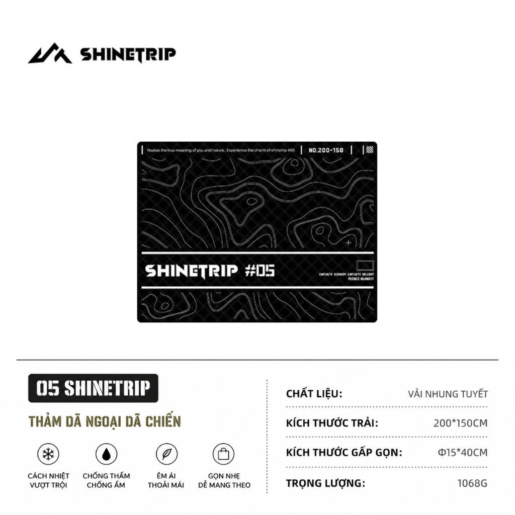 Thảm Dã Ngoại ShineTrip Chống Ẩm Thảm Picnic, Thảm Chống Nước, Thảm Trải Công Viên, Thảm Dã Ngoại Gấp Gọn