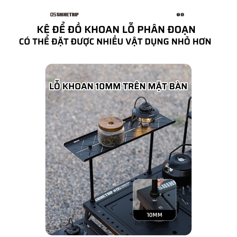 Bàn Xếp Dã Ngoại Nhôm Sơn Đen ShineTrip Bàn Camping Gấp Gọn, Module IGT Tự Do Kết Hợp, Tiện Lợi Mang Theo