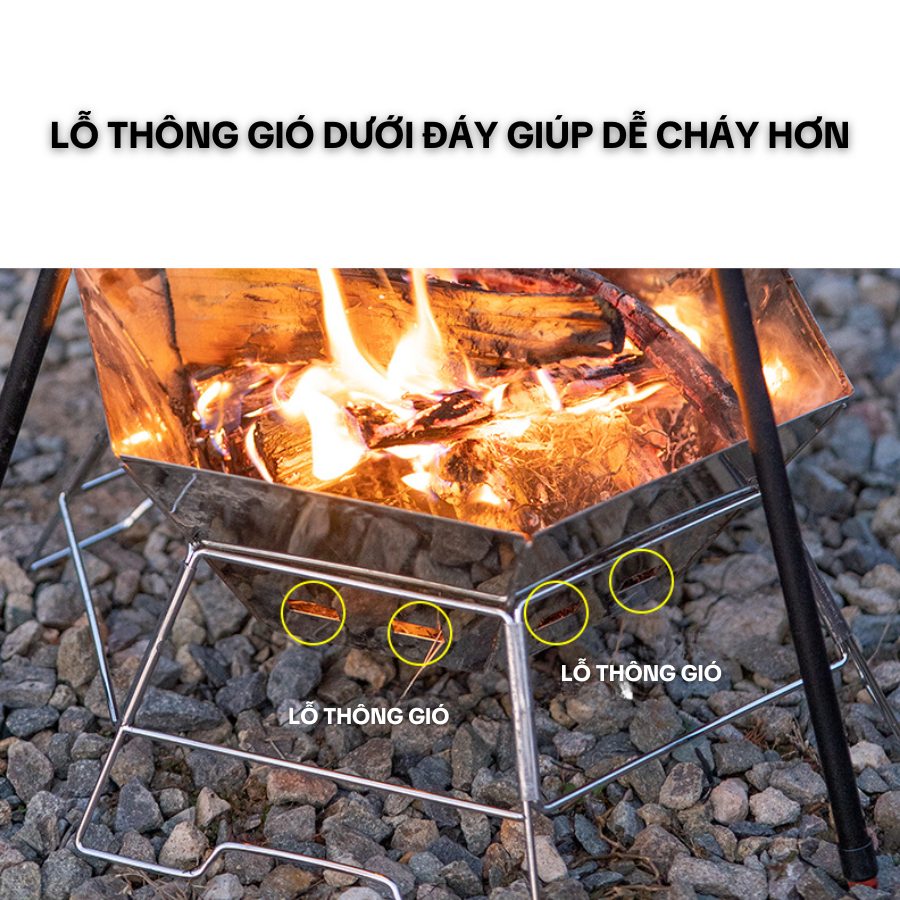 Bếp nướng than hoa ngoài trời gấp gọn hình lục giác Lò nướng dã ngoại, cắm trại, picnic bằng hợp kim nhôm, thông gió
