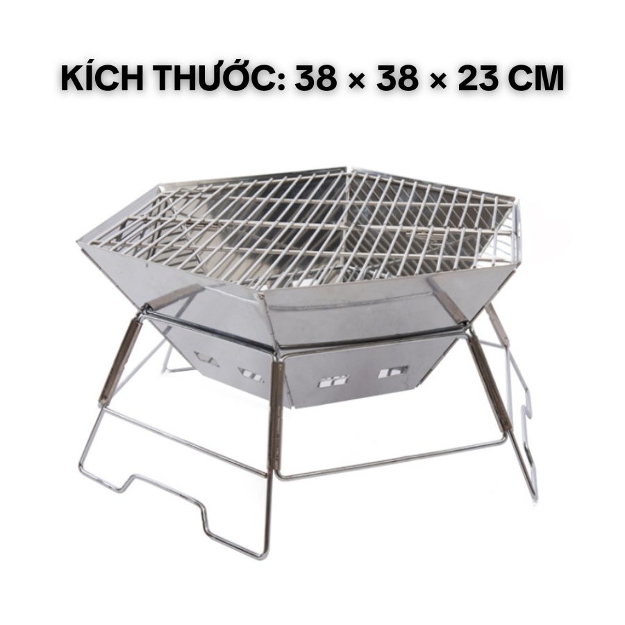 Bếp nướng than hoa ngoài trời gấp gọn hình lục giác Lò nướng dã ngoại, cắm trại, picnic bằng hợp kim nhôm, thông gió