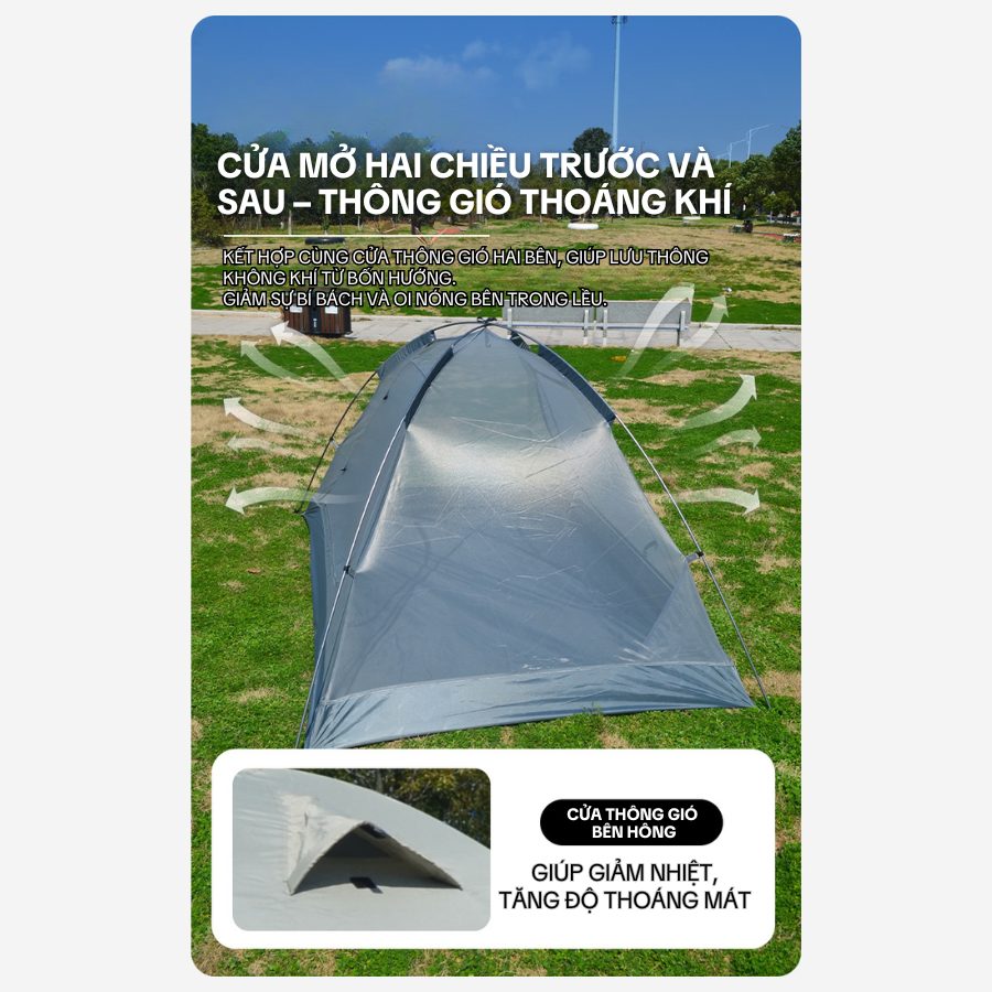 Lều cắm trại gọn nhẹ 2 người – Khung nhôm bền, dùng cho trekking, dã ngoại - Chống nước kiểu lá sen