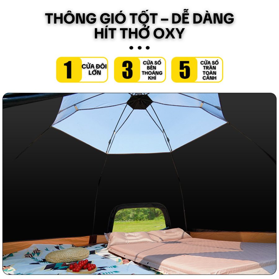 Lều Cắm Trại Ngoài Trời 2 Trong 1Lều Mái Che Kiểu Lục Giác Hình Nấm, Lều Hai Lớp Chống Mưa - SGOD