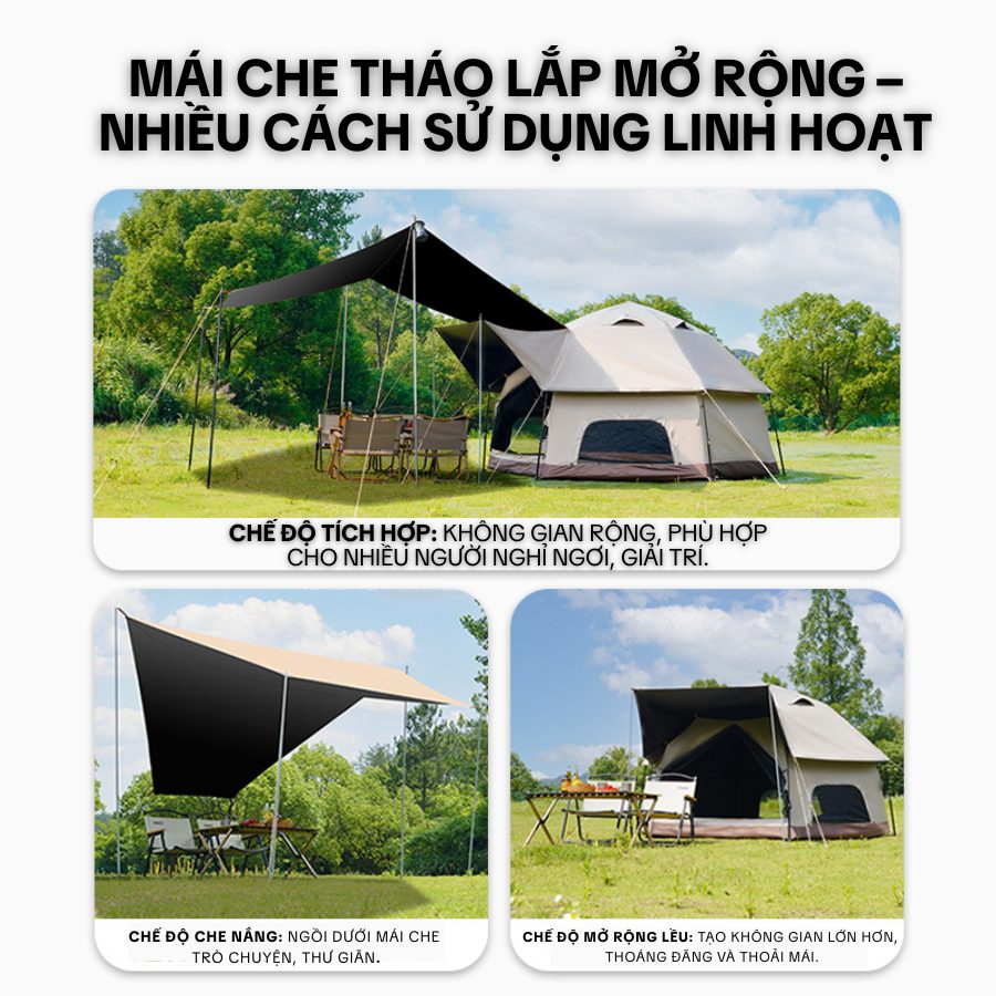Lều Cắm Trại Ngoài Trời 2 Trong 1Lều Mái Che Kiểu Lục Giác Hình Nấm, Lều Hai Lớp Chống Mưa - SGOD