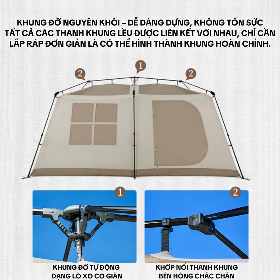 Lều Cắm Trại Tự Động 2 Phòng 1 Sảnh Lều Dã Ngoại Ngoài Trời Chống Mưa, Vải Dày, Thoáng Rộng, Tiện Mang Theo
