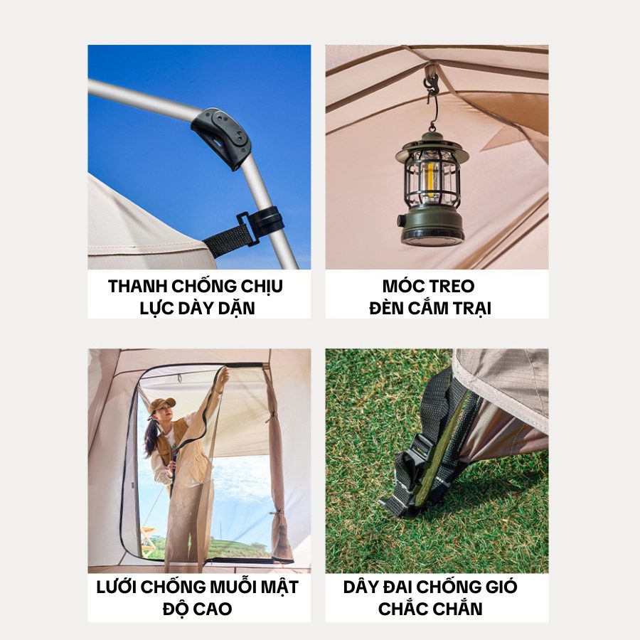 Lều Cắm Trại Tự Động 2 Phòng 1 Sảnh Lều Dã Ngoại Ngoài Trời Chống Mưa, Vải Dày, Thoáng Rộng, Tiện Mang Theo