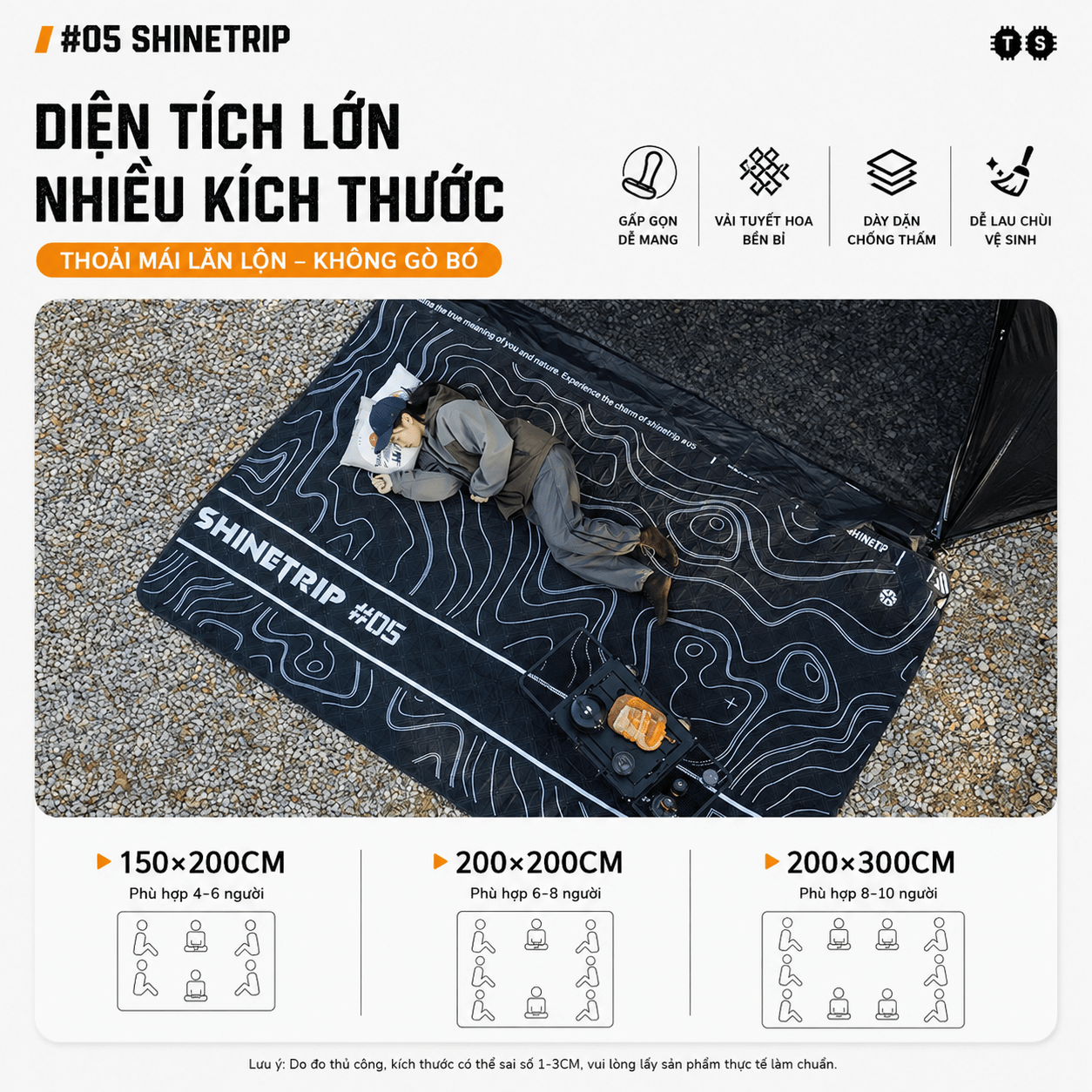 Thảm Dã Ngoại ShineTrip Chống Ẩm Thảm Picnic, Thảm Chống Nước, Thảm Trải Công Viên, Thảm Dã Ngoại Gấp Gọn