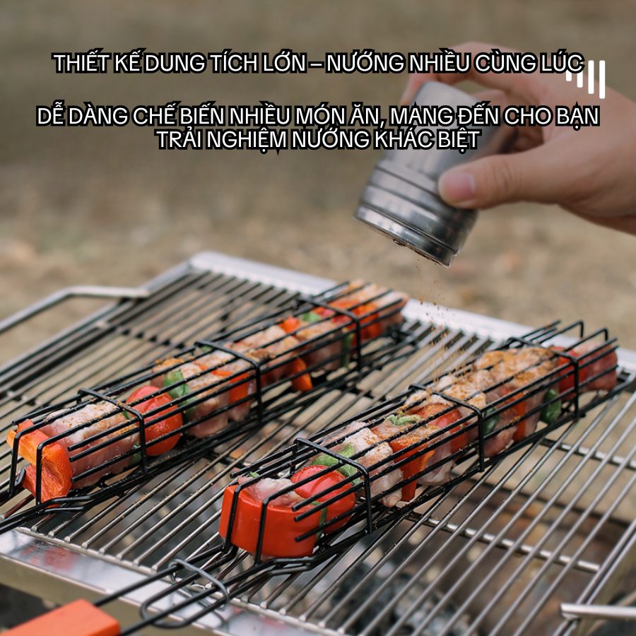Vỉ nướng xúc xích, hotdog, giỏ nướng BBQ cán gỗ – Dụng cụ nướng dã ngoại tiện lợi - Saigon Outdoor