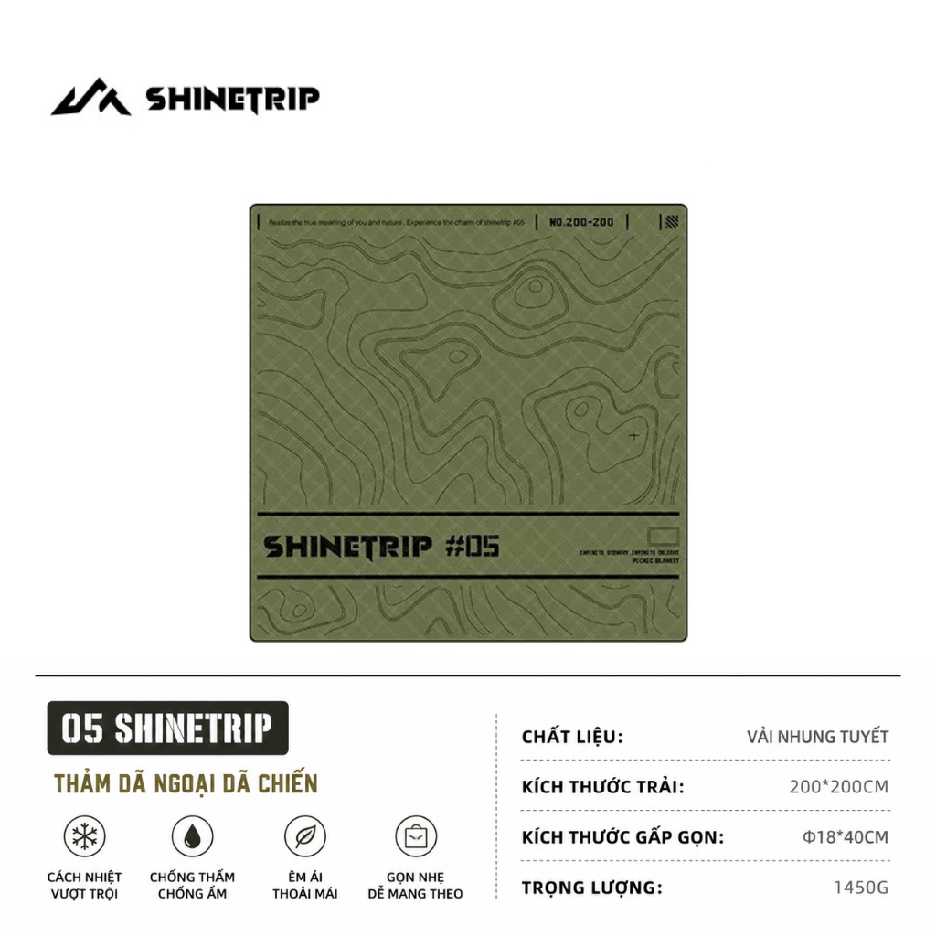 Thảm Dã Ngoại ShineTrip Chống Ẩm Thảm Picnic, Thảm Chống Nước, Thảm Trải Công Viên, Thảm Dã Ngoại Gấp Gọn