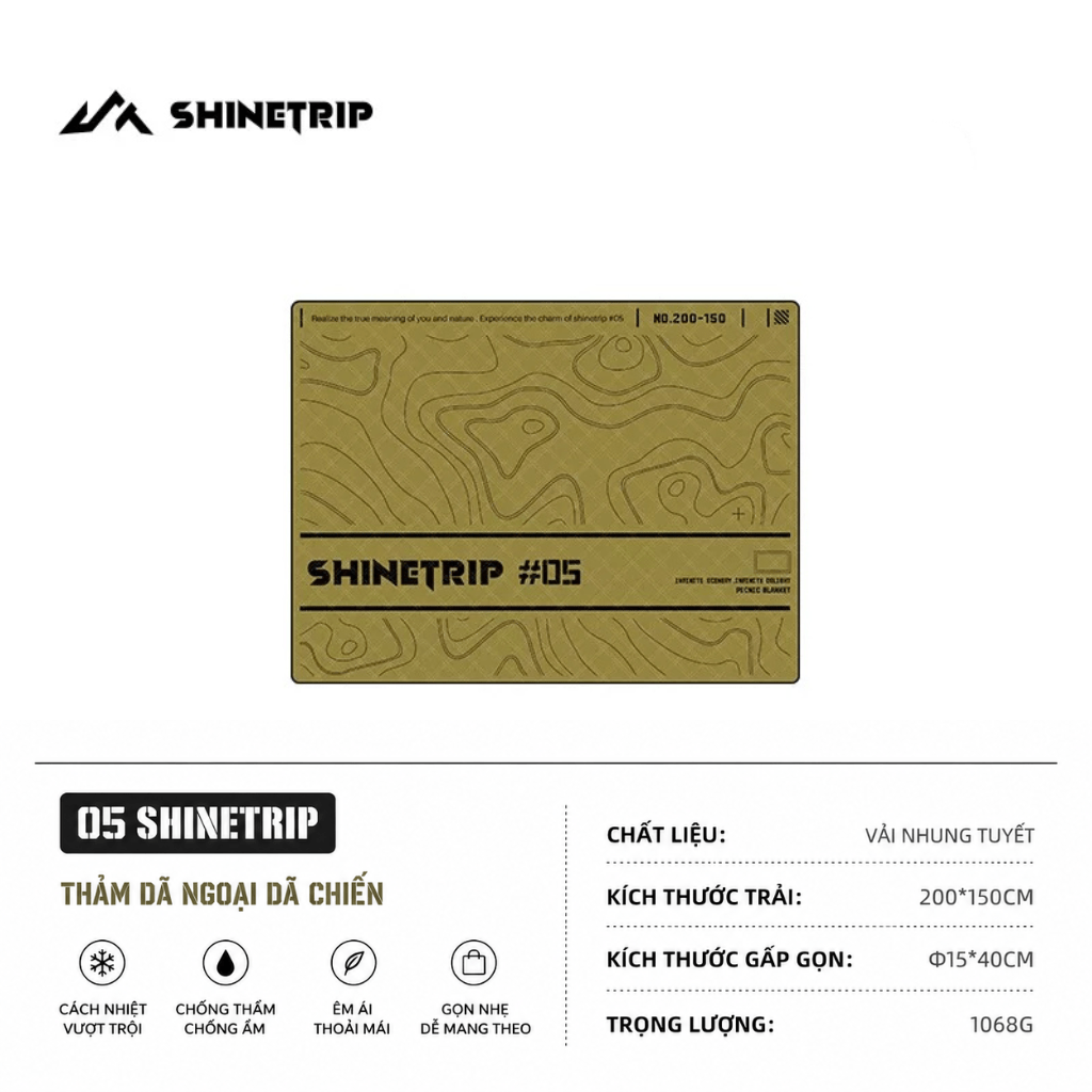 Thảm Dã Ngoại ShineTrip Chống Ẩm Thảm Picnic, Thảm Chống Nước, Thảm Trải Công Viên, Thảm Dã Ngoại Gấp Gọn