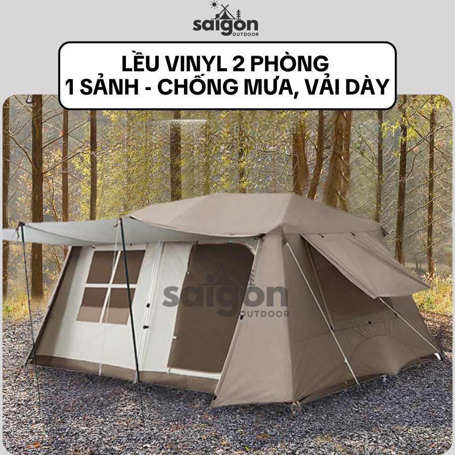 Lều Cắm Trại Tự Động 2 Phòng 1 Sảnh Lều Dã Ngoại Ngoài Trời Chống Mưa, Vải Dày, Thoáng Rộng, Tiện Mang Theo
