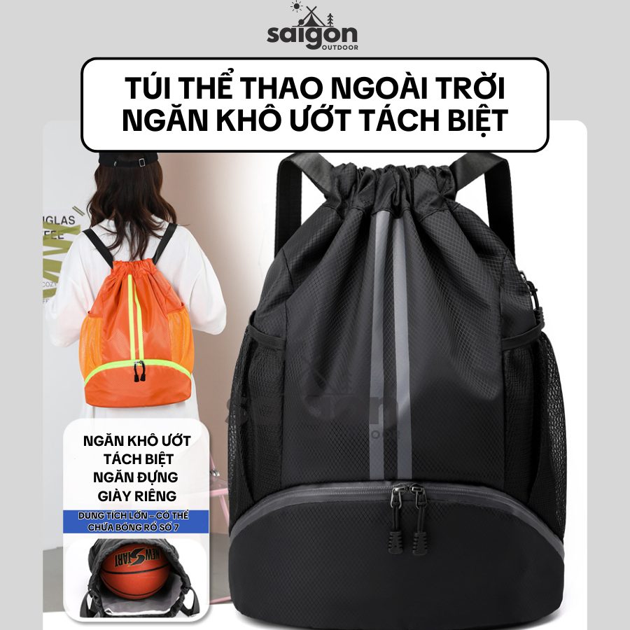 Balo Túi Đựng Bóng Rổ Oxford Ngăn Đựng Giày Riêng, Ngăn Khô Ướt Tách Biệt, Túi Thể Thao Ngoài Trời, Đi Bơi, Gym