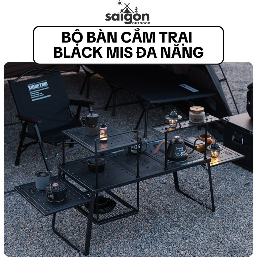Bàn Xếp Dã Ngoại Nhôm Sơn Đen ShineTrip Bàn Camping Gấp Gọn, Module IGT Tự Do Kết Hợp, Tiện Lợi Mang Theo