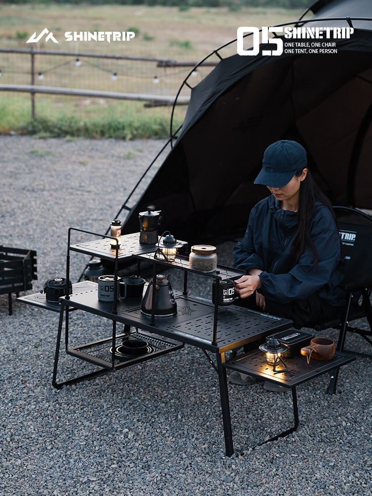 Bàn Xếp Dã Ngoại Nhôm Sơn Đen ShineTrip Bàn Camping Gấp Gọn, Module IGT Tự Do Kết Hợp, Tiện Lợi Mang Theo