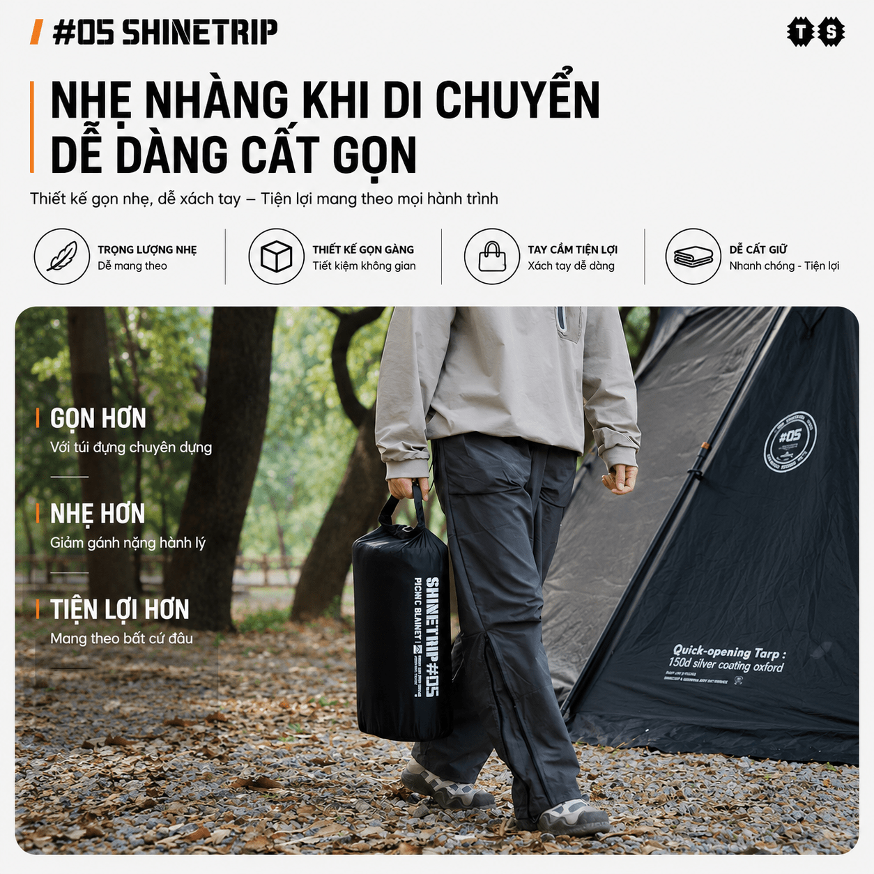 Thảm Dã Ngoại ShineTrip Chống Ẩm Thảm Picnic, Thảm Chống Nước, Thảm Trải Công Viên, Thảm Dã Ngoại Gấp Gọn