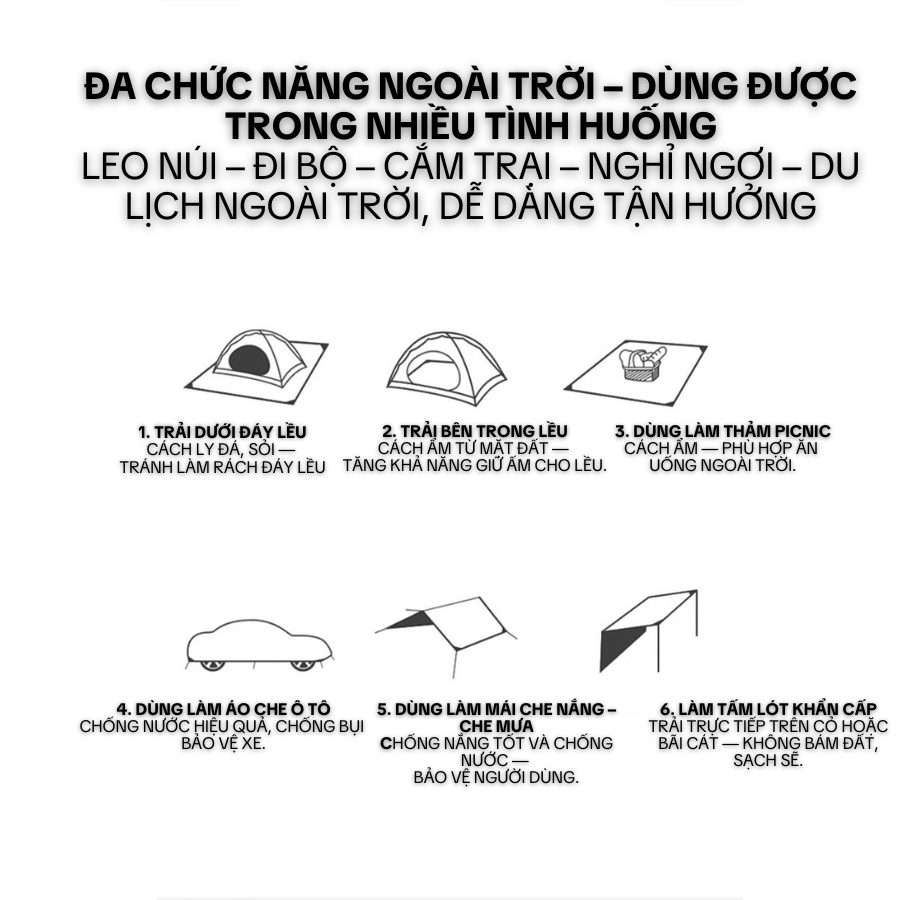 THẢM LÓT LỀU – BẠT TRẢI DÃ NGOẠI CHỐNG NƯỚC HAI MẶT CAO CẤP (PU500+) SAIGON OUTDOOR