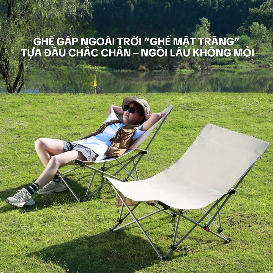 GHẾ GIƯỜNG NẰM - GHẾ GẤP NGOÀI TRỜI – GHẾ NGẢ LƯNG “MẶT TRĂNG” CỠ LỚN 4 CHẾ ĐỘ ĐIỀU CHỈNH SGOD