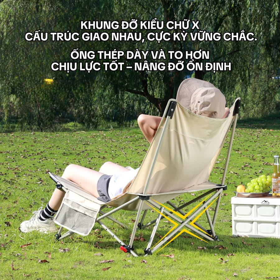 GHẾ GIƯỜNG NẰM - GHẾ GẤP NGOÀI TRỜI – GHẾ NGẢ LƯNG “MẶT TRĂNG” CỠ LỚN 4 CHẾ ĐỘ ĐIỀU CHỈNH SGOD