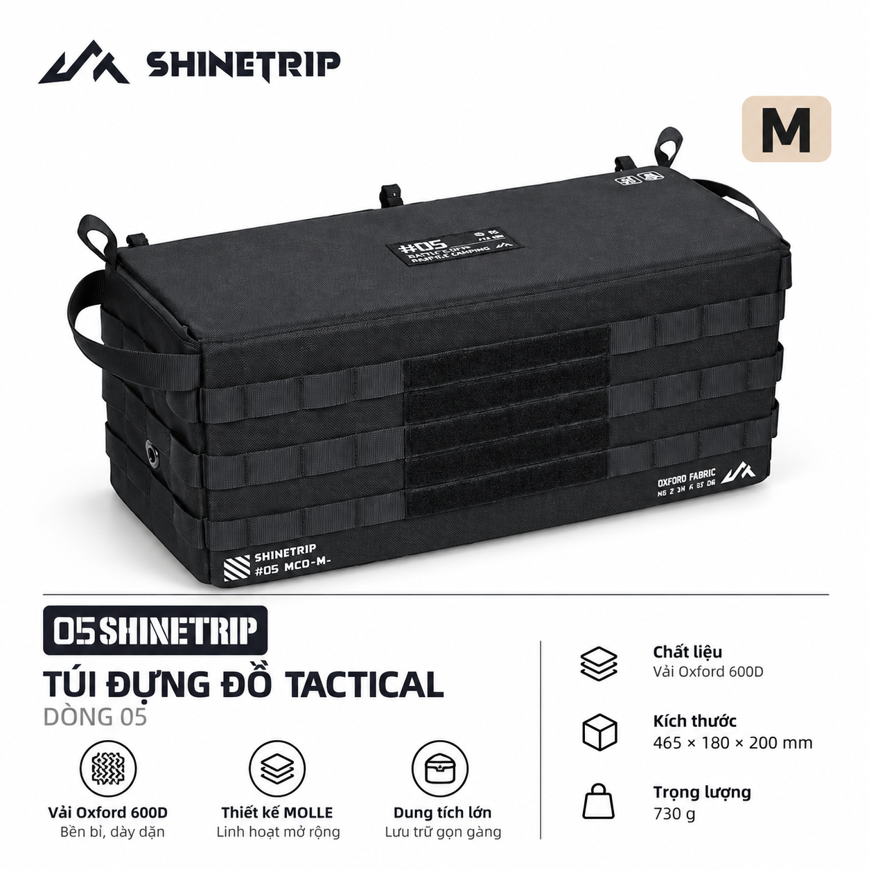 Túi Đựng Đồ ShineTrip 05 Tactical - Túi Camping Đa Năng, Treo Hông Thùng/Ghế, Vải Oxford 600D