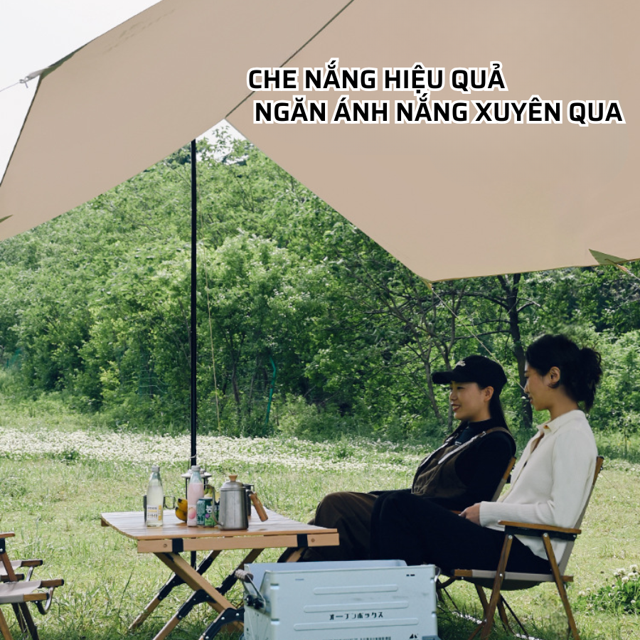 Tăng Dã Ngoại ShineTri 400x292cm - Vải Oxford 150D Phủ Keo Đen Chống Nắng 100%, Chống Nước, Cột Cao 2.3m