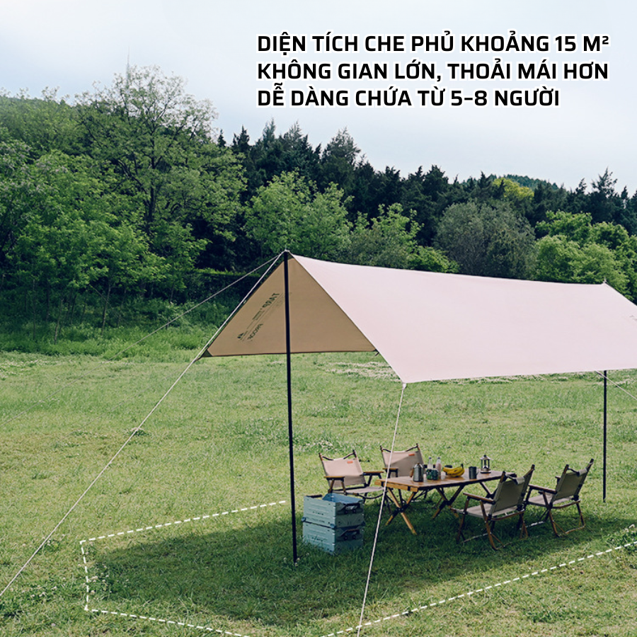 Tăng Dã Ngoại ShineTri 400x292cm - Vải Oxford 150D Phủ Keo Đen Chống Nắng 100%, Chống Nước, Cột Cao 2.3m