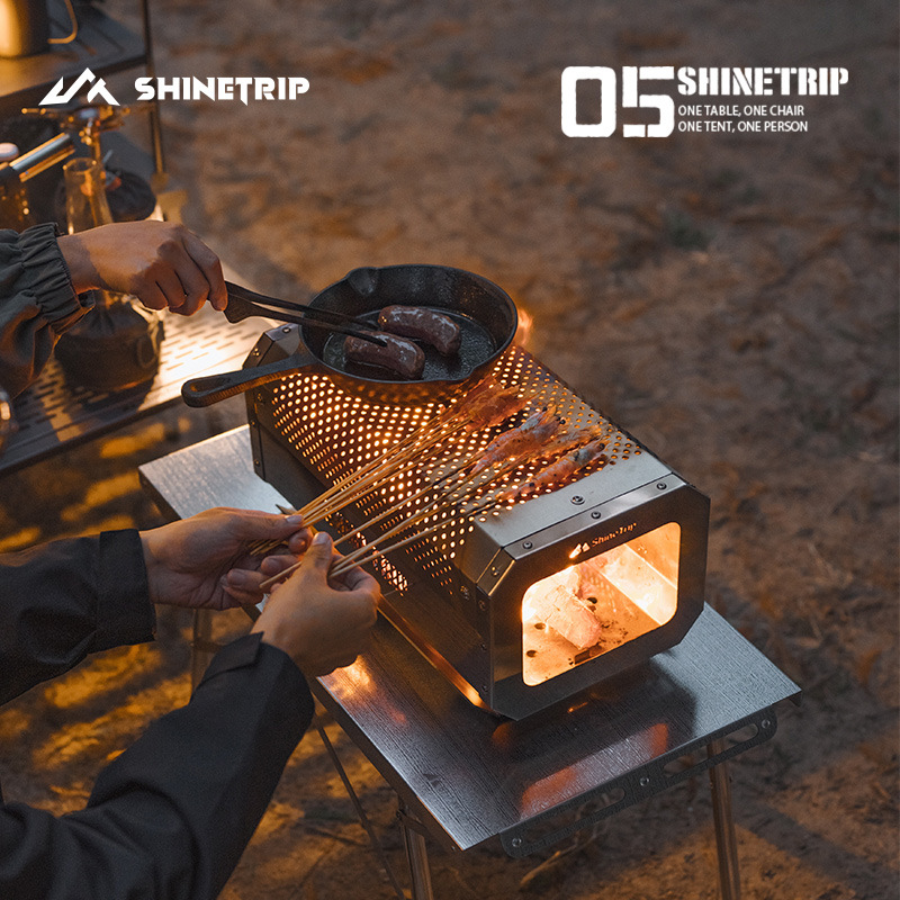 Bếp lửa để bàn dạng tổ ong ShinetTrip 05 làm từ inox, chịu nhiệt cao tới 900°C, phù hợp sưởi ấm, đốt
