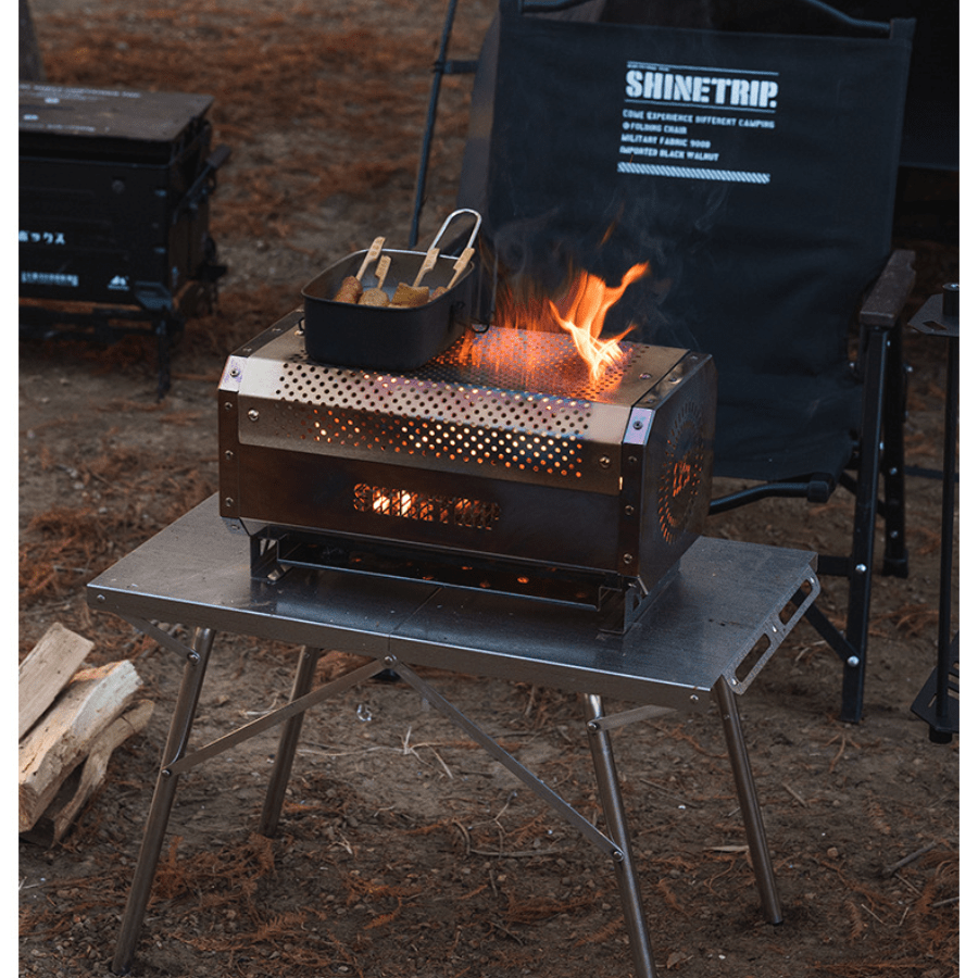 Bếp lửa để bàn dạng tổ ong ShinetTrip 05 làm từ inox, chịu nhiệt cao tới 900°C, phù hợp sưởi ấm, đốt