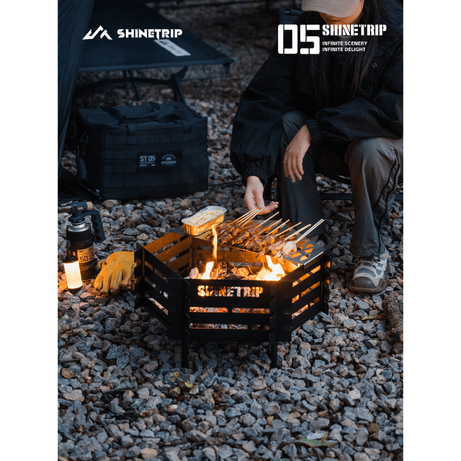 Bếp Lửa Dã Ngoại ShineTrip Gấp Gọn – Khay Đốt Củi Thép Carbon, Bếp Đốt Lửa Camping, BBQ Ngoài Trời