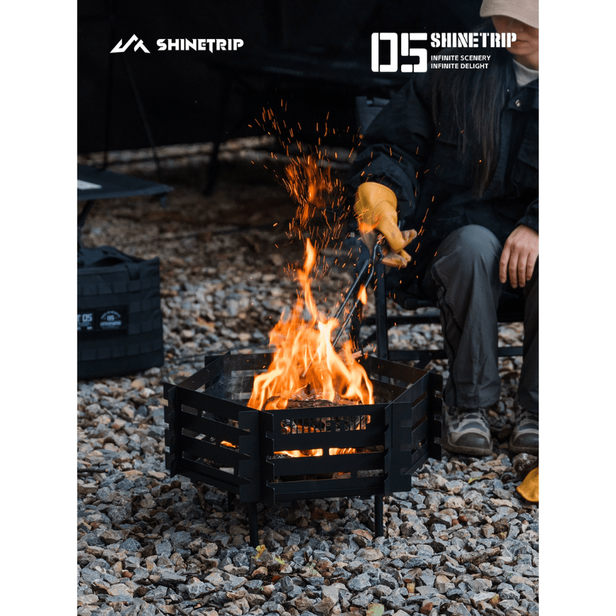 Bếp Lửa Dã Ngoại ShineTrip Gấp Gọn – Khay Đốt Củi Thép Carbon, Bếp Đốt Lửa Camping, BBQ Ngoài Trời