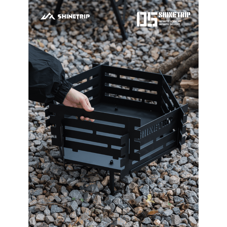 Bếp Lửa Dã Ngoại ShineTrip Gấp Gọn – Khay Đốt Củi Thép Carbon, Bếp Đốt Lửa Camping, BBQ Ngoài Trời