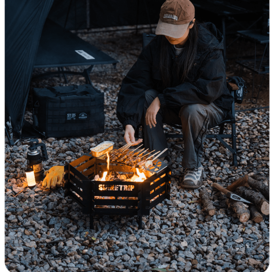 Bếp Lửa Dã Ngoại ShineTrip Gấp Gọn – Khay Đốt Củi Thép Carbon, Bếp Đốt Lửa Camping, BBQ Ngoài Trời