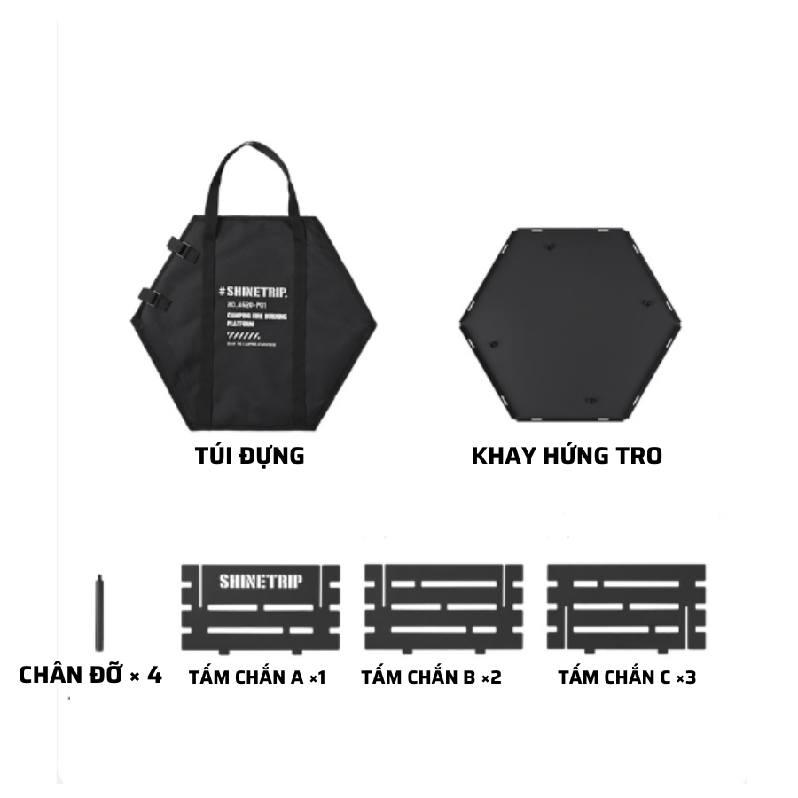 Bếp Lửa Dã Ngoại ShineTrip Gấp Gọn – Khay Đốt Củi Thép Carbon, Bếp Đốt Lửa Camping, BBQ Ngoài Trời