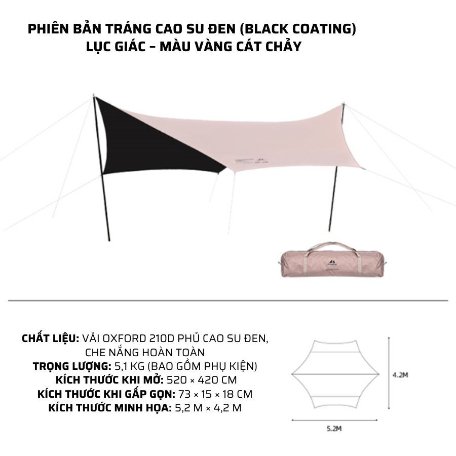 Tăng Dã Ngoại ShineTri 400x292cm - Vải Oxford 150D Phủ Keo Đen Chống Nắng 100%, Chống Nước, Cột Cao 2.3m
