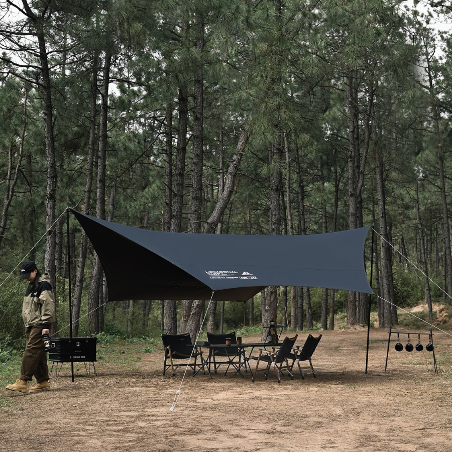 Tăng Dã Ngoại ShineTri 400x292cm - Vải Oxford 150D Phủ Keo Đen Chống Nắng 100%, Chống Nước, Cột Cao 2.3m