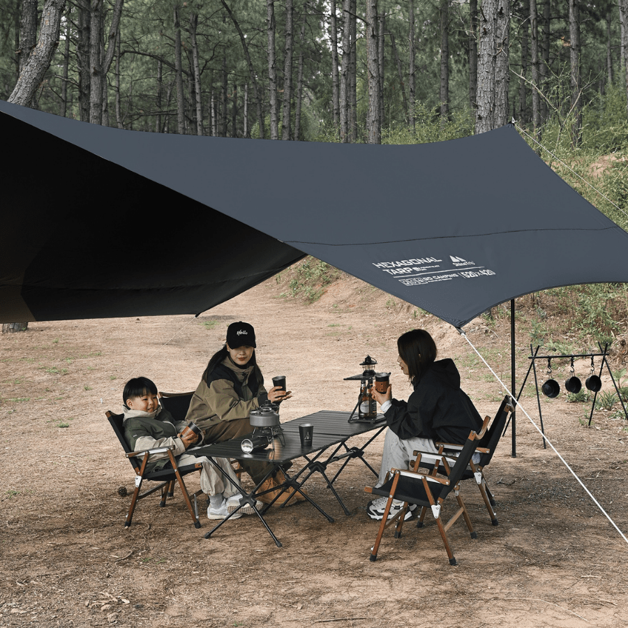 Tăng Dã Ngoại ShineTri 400x292cm - Vải Oxford 150D Phủ Keo Đen Chống Nắng 100%, Chống Nước, Cột Cao 2.3m