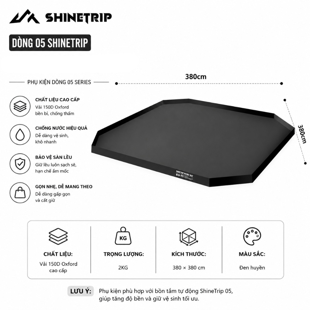 Lều Tự Động Mái Vòm SHINETRIP 05 4x4m – Vải Oxford 150D Tráng Bạc, Chống Nắng Mưa, Dã Ngoại Gia Đình