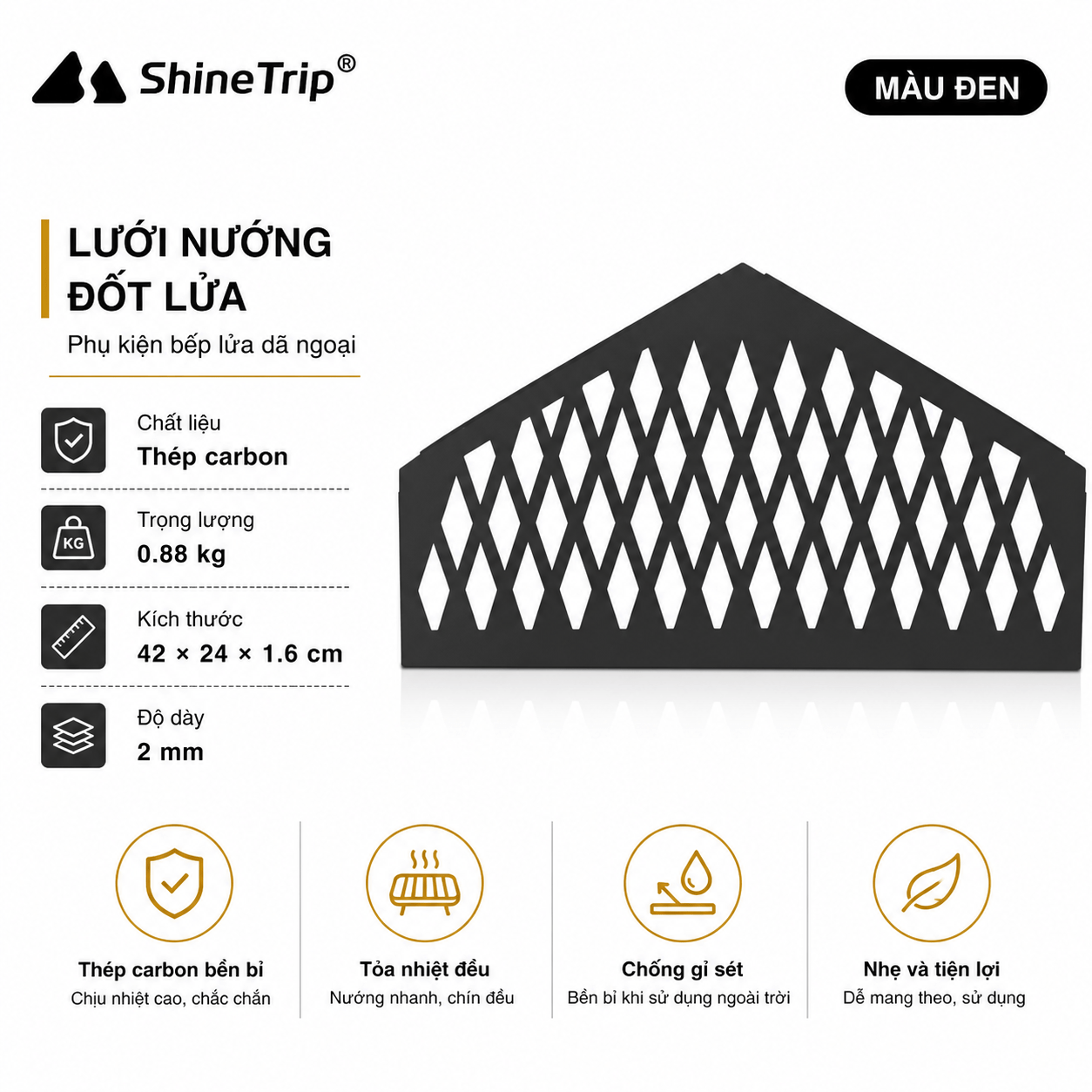 Bếp Lửa Dã Ngoại ShineTrip Gấp Gọn – Khay Đốt Củi Thép Carbon, Bếp Đốt Lửa Camping, BBQ Ngoài Trời