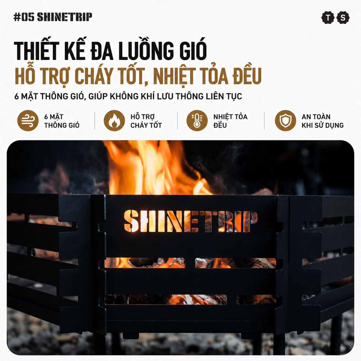 Bếp Lửa Dã Ngoại ShineTrip Gấp Gọn – Khay Đốt Củi Thép Carbon, Bếp Đốt Lửa Camping, BBQ Ngoài Trời