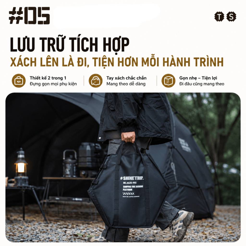 Bếp Lửa Dã Ngoại ShineTrip Gấp Gọn – Khay Đốt Củi Thép Carbon, Bếp Đốt Lửa Camping, BBQ Ngoài Trời