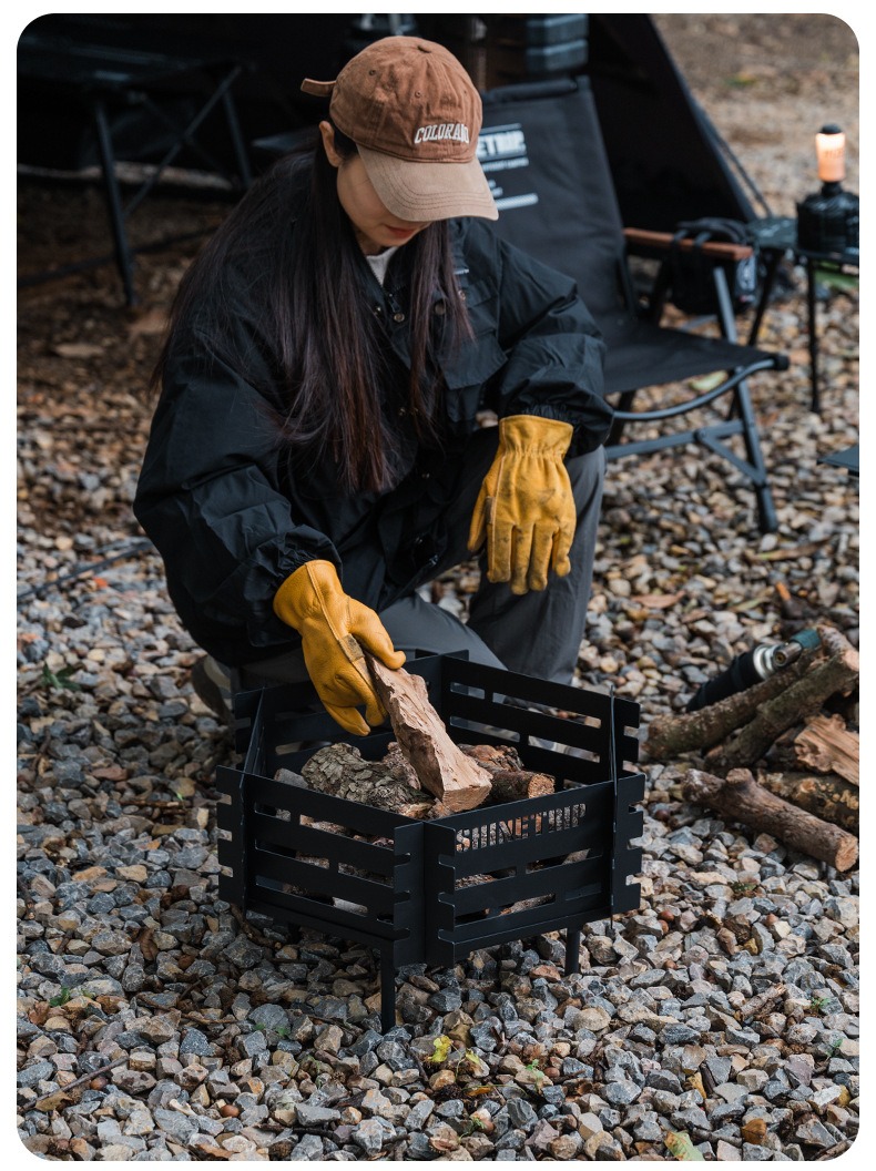 Bếp Lửa Dã Ngoại ShineTrip Gấp Gọn – Khay Đốt Củi Thép Carbon, Bếp Đốt Lửa Camping, BBQ Ngoài Trời
