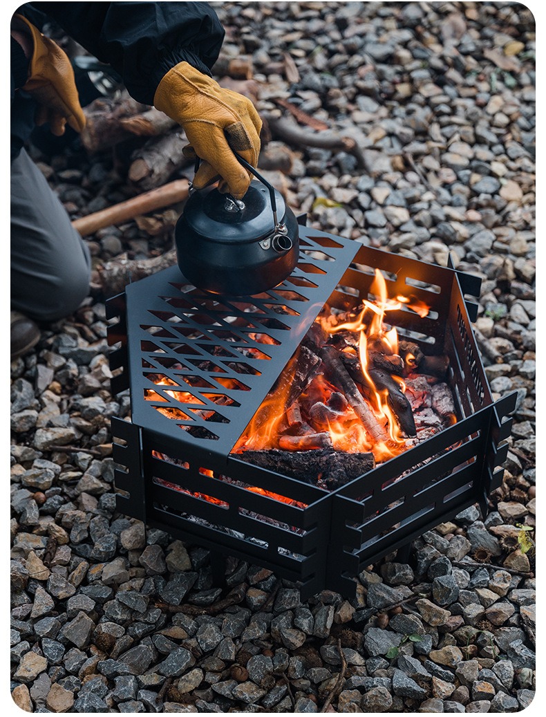 Bếp Lửa Dã Ngoại ShineTrip Gấp Gọn – Khay Đốt Củi Thép Carbon, Bếp Đốt Lửa Camping, BBQ Ngoài Trời