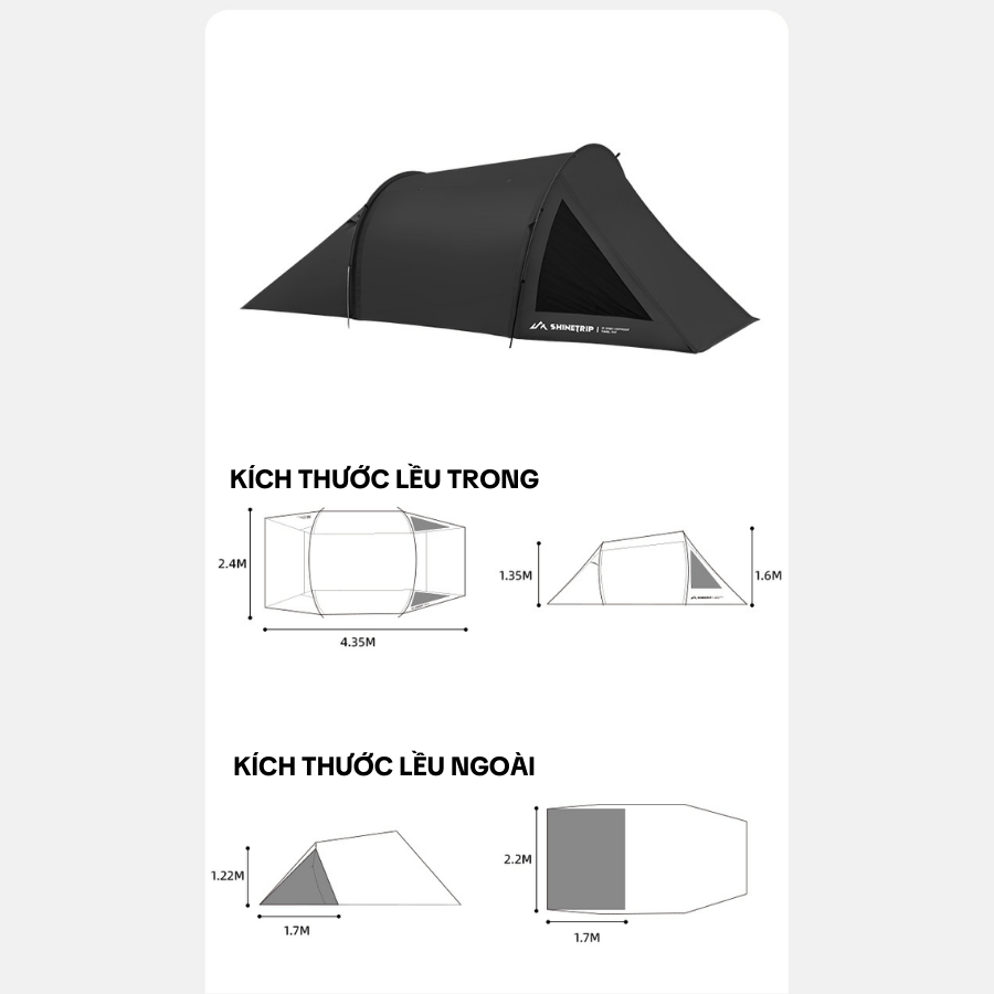 Lều Tự Động Mái Vòm SHINETRIP 05 4x4m – Vải Oxford 150D Tráng Bạc, Chống Nắng Mưa, Dã Ngoại Gia Đình