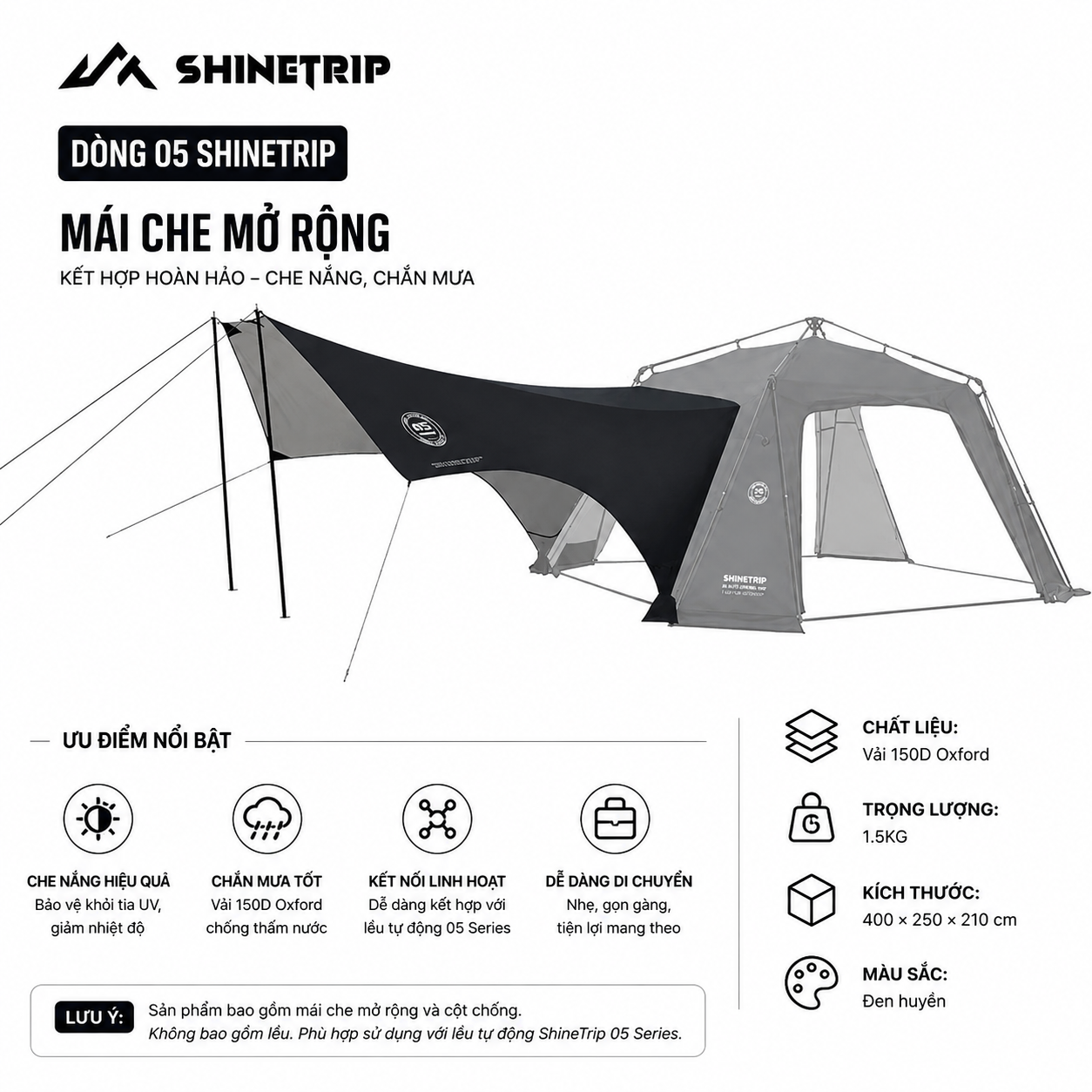 Lều Tự Động Mái Vòm SHINETRIP 05 4x4m – Vải Oxford 150D Tráng Bạc, Chống Nắng Mưa, Dã Ngoại Gia Đình