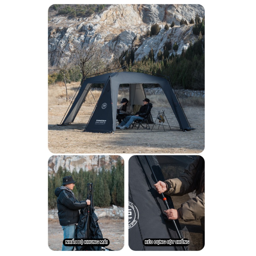 Lều Tự Động Mái Vòm SHINETRIP 05 4x4m – Vải Oxford 150D Tráng Bạc, Chống Nắng Mưa, Dã Ngoại Gia Đình