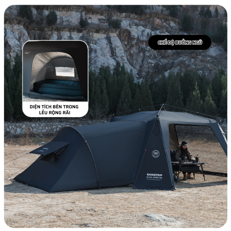 Lều Tự Động Mái Vòm SHINETRIP 05 4x4m – Vải Oxford 150D Tráng Bạc, Chống Nắng Mưa, Dã Ngoại Gia Đình