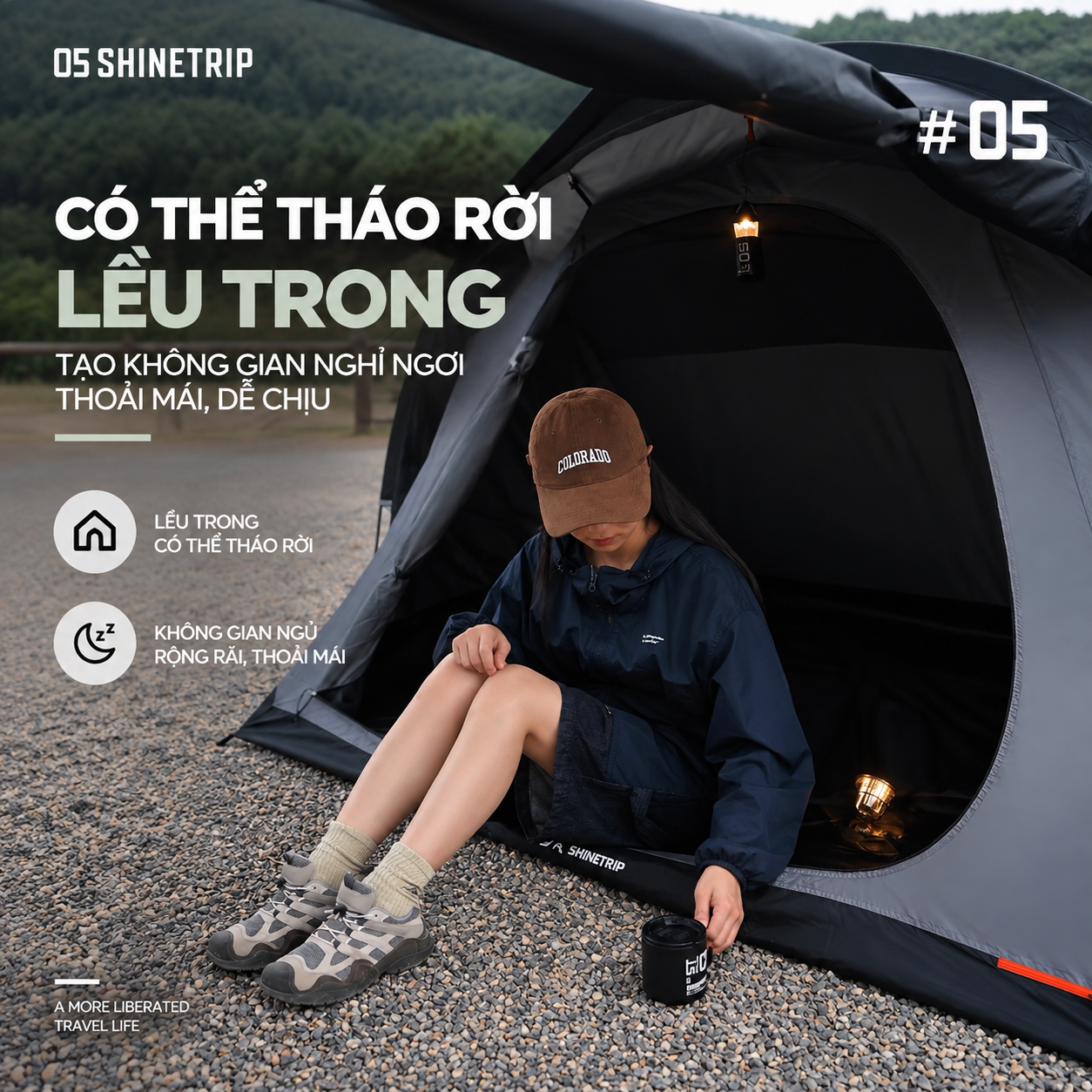 Lều Cắm Trại Đường Hầm ShineTrip – Lều Dã Ngoại Nhẹ, Chứa Xe Máy, Khung Nhôm 7001, Vải Oxford 150D