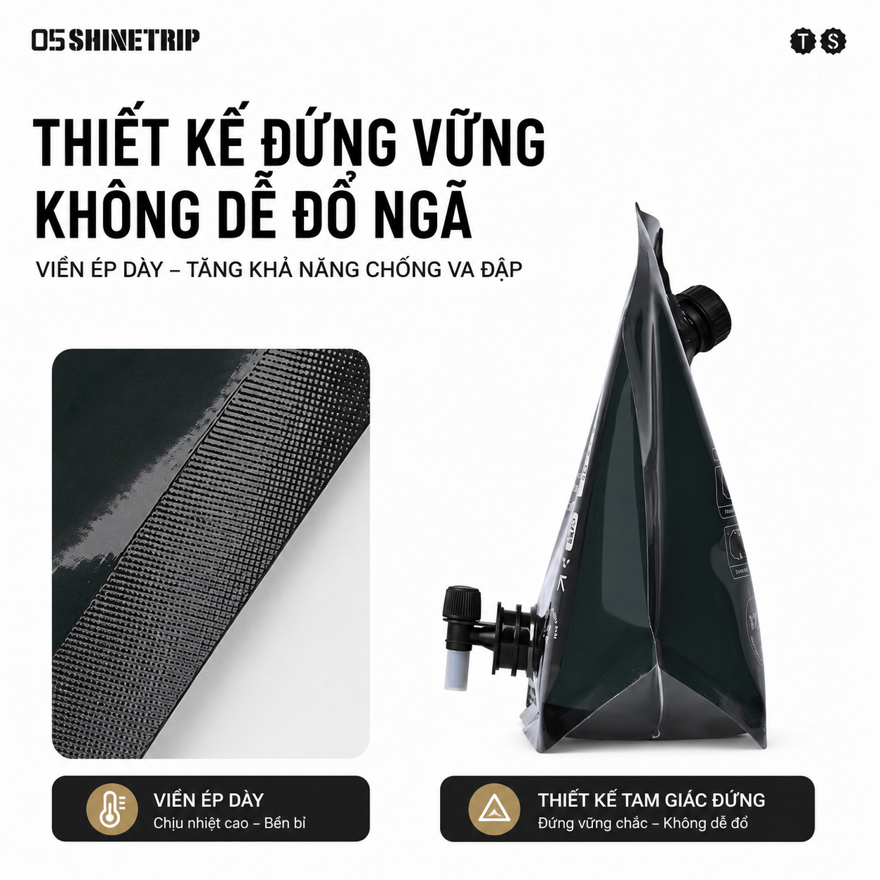 Túi Đựng Nước Camping ShineTrip 8L Can Nước Dã Ngoại Gấp Gọn, Van Xả Điều Chỉnh Lưu Lượng, Chịu Lực Cao